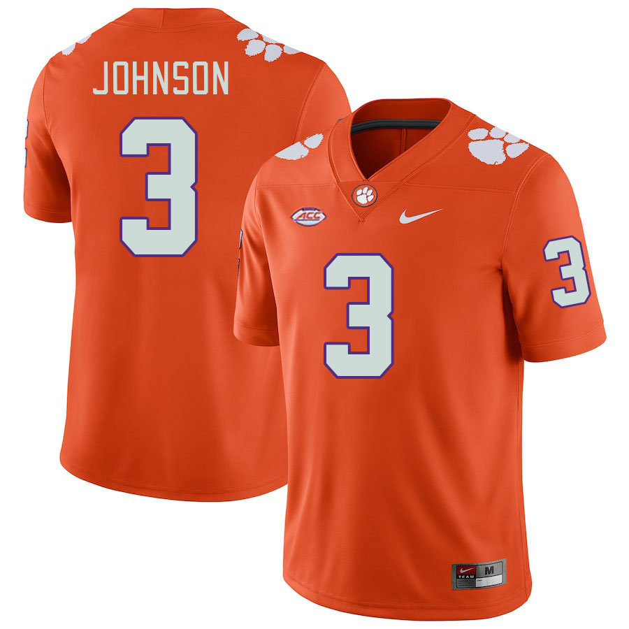 Men's Clemson Tigers Noble Johnson #3 College Orange NCAA Authentic Football Stitched Jersey 23FC30TS